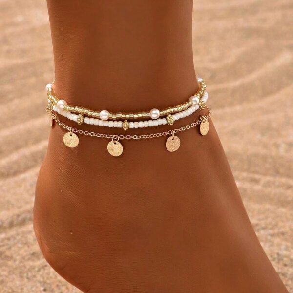 Shell Ankle Bracelet Set for Women, Gold Boho Bead Adjustable Anklet, Hawaiian Beach Seashell Pearl Heart Starfish Conch Foot Jewelry Gifts - Image 5
