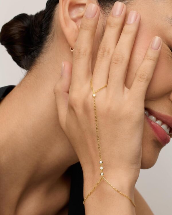 PAVOI 14K Gold Plated Freshwater Pearl Gold Hand Chain Bracelet for Women - Trendy Ring Bracelet Hand Chain Body Jewelry - Image 4