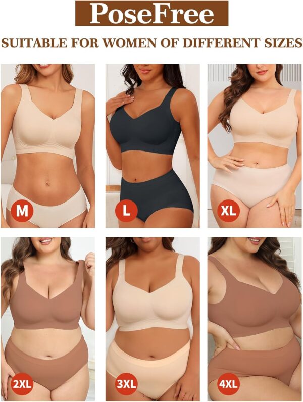 PoseFree Womens Seamless Wireless Supportive Bra Push Up Comfort Soft No Underwire Full Coverage T-Shirt Bra - Image 5