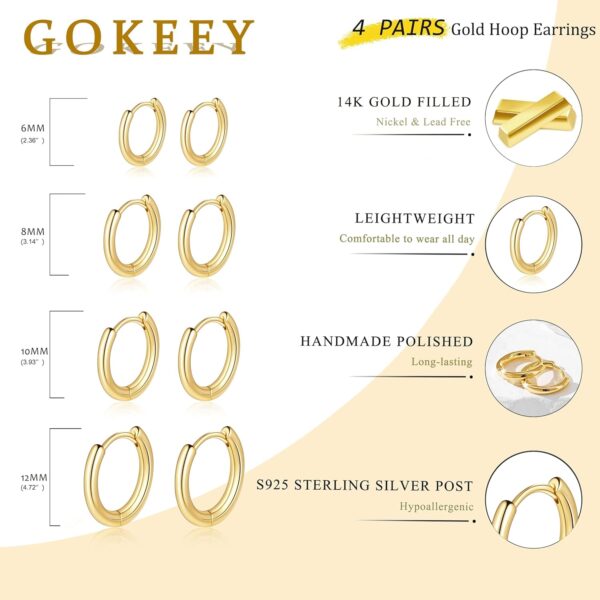 Small Gold Huggie Hoop Earrings Set for Women 14K Real Gold Plated Hypoallergenic Lightweight Earrings for Sensitive Ears Everyday Earrings Sets for Multiple Piercing Cartilage Hoop Earrings Stack Jewelry - Image 5