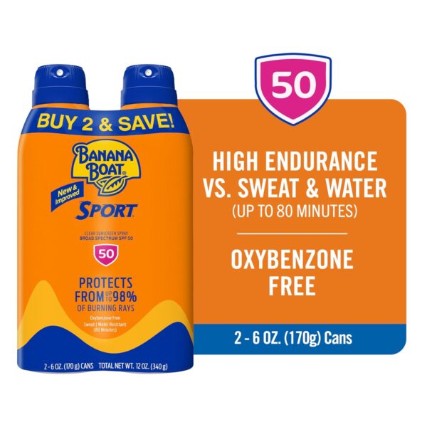 Banana Boat Sport Ultra SPF 50 Sunscreen Spray | Banana Boat Sunscreen Spray SPF 50, Water Resistant, Oxybenzone-Free, Sunblock, 6oz each Twin Pack - Image 3