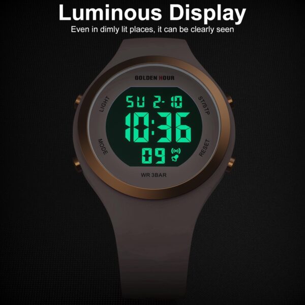 GOLDEN HOUR Waterproof Sport Women's Digital Chronograph Silicone Strap Watch - Image 10