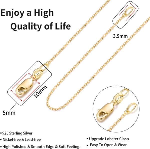 Jewlpire Solid 18k Gold Over 925 Sterling Silver Chain Necklace for Women, 1.1mm Cable Chain Necklace Thin & Dainty & Sturdy Women's Chain Necklaces, 14/16/17/18/20/22/24 Inches - Image 4