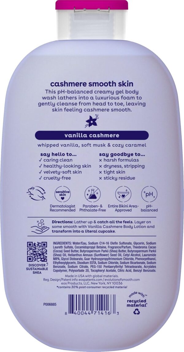 eos Shea Better Cashmere Body Wash, Vanilla Cashmere, Moisturizing, pH Balanced Body Wash, Creamy Gel Formula, Paraben & Phthalate Free, Sensitive Skin, 16 fl oz - Image 3