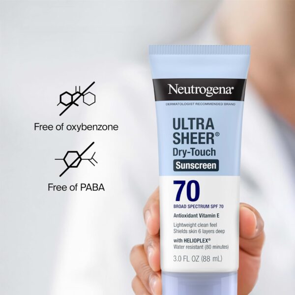 Neutrogena Ultra Sheer Dry-Touch Water Resistant and Non-Greasy Sunscreen Lotion with Broad Spectrum SPF 70, 3 Fl Oz (Pack of 1) - Image 9
