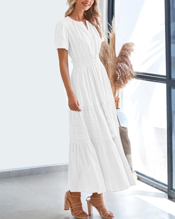 BTFBM Womens Summer 2025 Casual Midi Maxi Dresses Lightweight Short Sleeve V Neck Elastic Waist Boho Beach Dress Pockets - Image 8