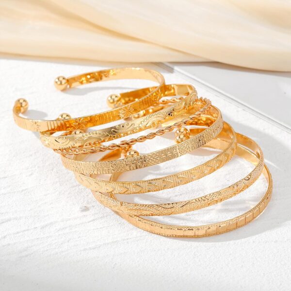 IFKM Gold Bangle Bracelets For Women, 14k Gold Plated Multi Layer Stackable Cuff Bracelet Set, Trendy Elegance Charms Non Tarnish Minimalist Textured Boho Jewelry Gift for Women - Image 6