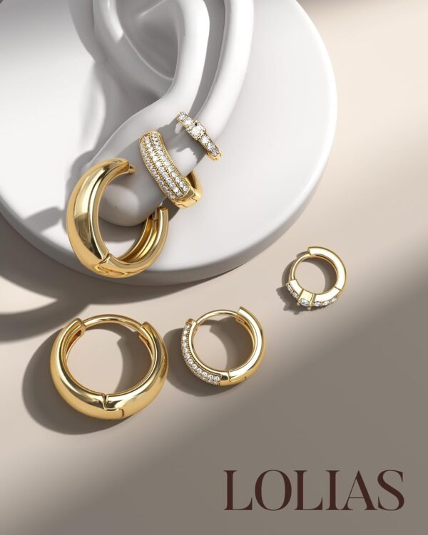 LOLIAS Small Chunky Gold Hoop Earrings for Women Hypoallergenic Gold Silver Hoops for Sensitive Ears Non Tarnish 14K Gold Filled Huggie Hoop Earring Stacks for Multiple Piercing Lightweight 3Pairs - Image 7