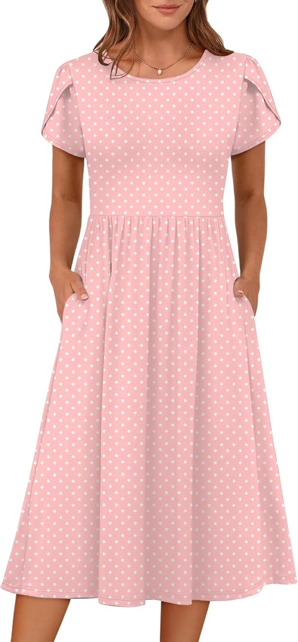 ANRABESS Women's Summer Short Sleeve A-Line Midi Dresses Casual Floral T-Shirt Dresses Flowy Beach Sundress with Pockets - Image 2