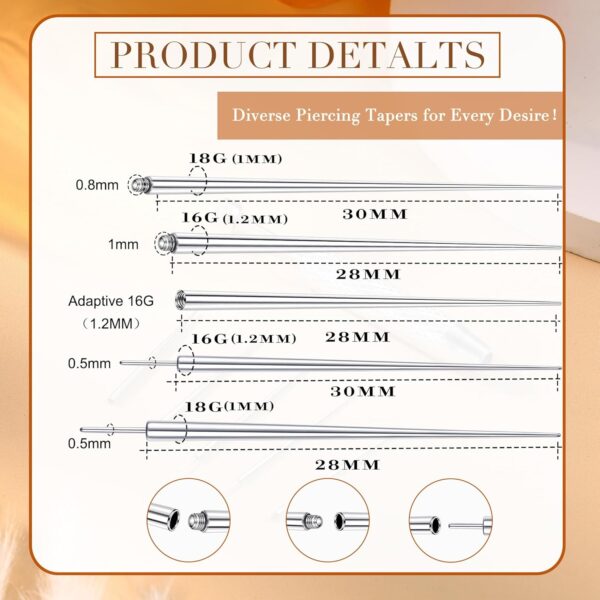 Piercing Taper Ball Grabber Tool for Changing Jewelry - 14G 16G 18G 20G Stainless Steel Flat Back Earrings Applicator Tool Threadless Insertion Pin Thread Body Piercing Kit for Ear Nose Lip - Image 3
