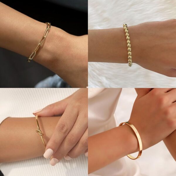 Reoxvo 14K Gold Plated Bangle Cuff Bracelets for Women Non Tarnish Gold Bracelet Stack Jewelry Set for Women Trendy - Image 5