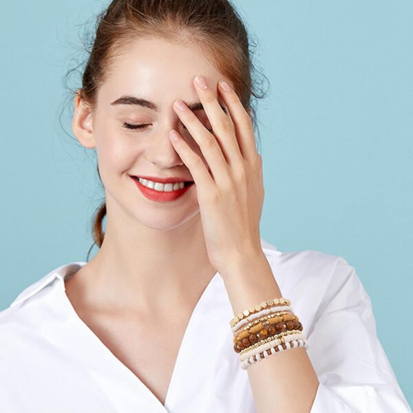 GOOJIDS Surfer Heishi Clay Bead Bracelets for Women Bohemian Stackable Gold Beaded Stretch Bracelets Elastic Layering Friendship Bracelets Set Boho Jewelry - Image 5