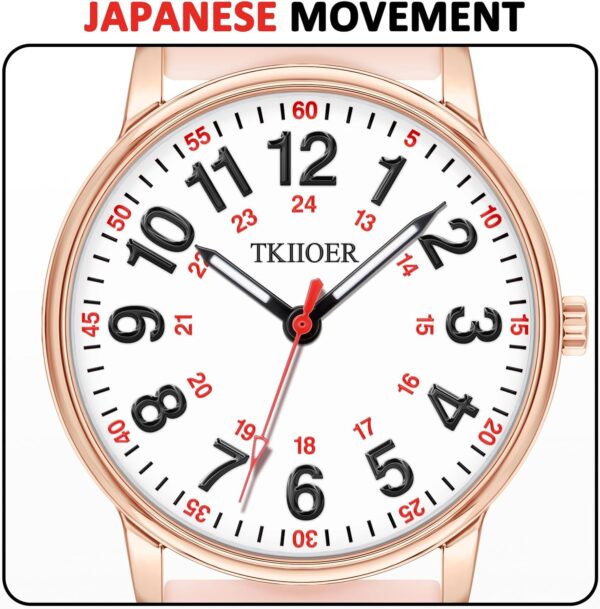 Nurse Watch for Nurse Medical Professionals Students Women Men, 50M Waterproof 12/24 Hour Military Time Luminous Easy Read Dial, Second Hand Watch for Nursing - Image 3