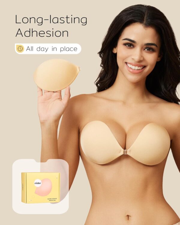 Niidor Adhesive Strapless Bra for Women Sticky Invisible Push up Silicone Bra for Backless Dress 2025 Upgraded Clasp Bras - Image 5