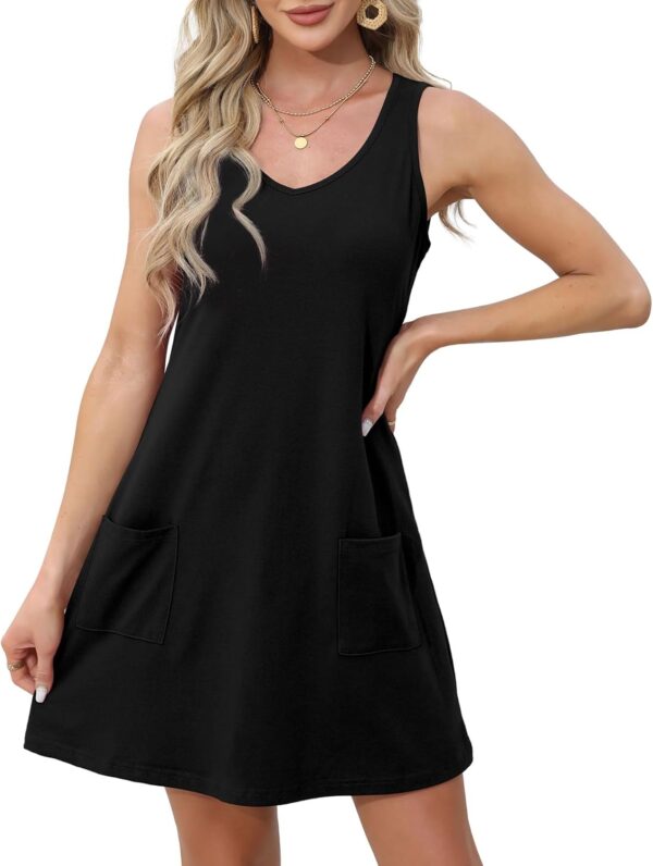 OFEEFAN Womens Summer Dresses 2025 V Neck Sleeveless Sundresses with Pockets Beach Vacation Clothes Floral/Plain - Image 4