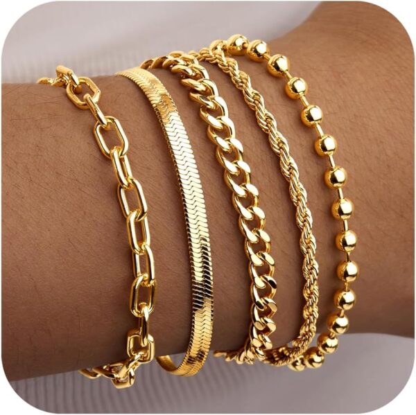 Gold Bracelets for Women,Dainty Bracelets Set for Women Trendy, Gold Bracelets Stack With Beaded, Cuban, Paperclip, Heart, Snake, Rope, Pearl, Cross, Hand Chain, Silver Jewelry Gifts for Women - Image 2