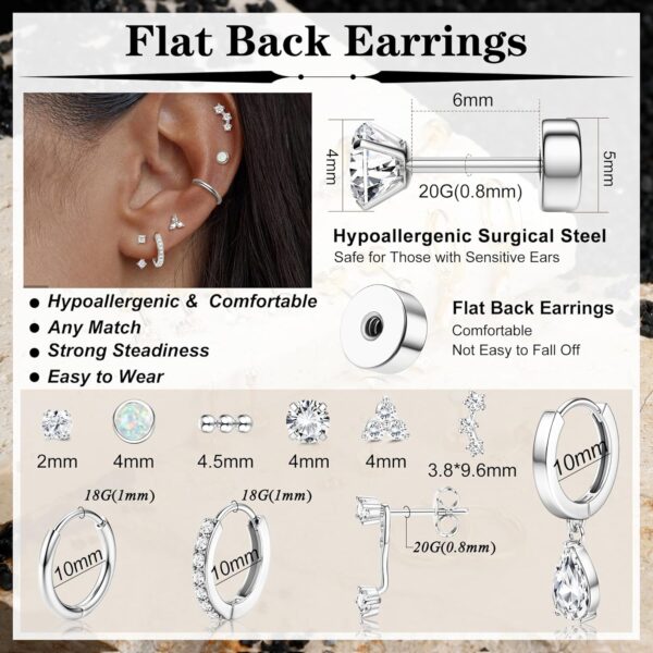 MILACOLATO Hypoallergenic Flat Back Earrings Gold Cartilage Earring Sets for Multiple Piercing 20G Surgical Stainless Steel Earrings for Women Trendy Earring Stacks Small Hoop Flatback Stud Earrings - Image 3
