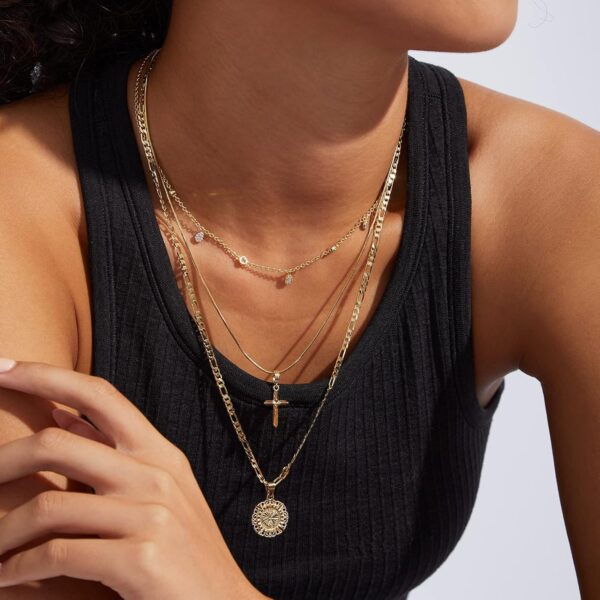 KissYan Initial Necklaces for Women, 14K Gold Plated Round Letter Pendant Capital Monogram Necklace Alphabets from A-Z Figaro Chain Jewelry - Image 4