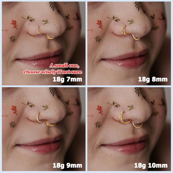 BodyBonita 3pcs Nose Rings Hoops - 316L Surgical Steel Double Hoop Nose Rings 14G/16G/18G/20G Hinged CZ Piercing Jewelry Septum Clicker Rings Cartilage Earring Helix Rook Tragus Daith 7mm/8mm/9mm/10mm - Image 4