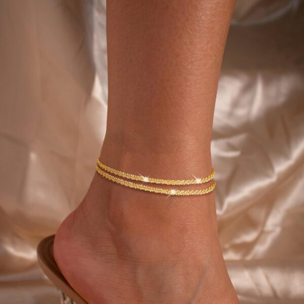 Ankle Bracelets for Women, Glitter Waterproof Adjustable Anklet for Women, 14K Gold Plated/Sterling Silver Layered Anklets, Summer Beach Anklet Jewelry for Women Gift - Image 7