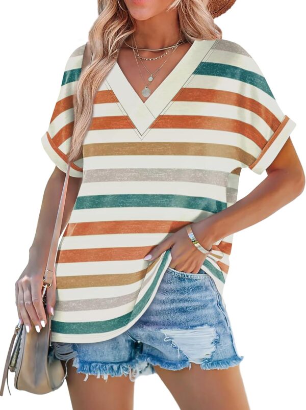 WIHOLL Womens Summer Tops Short Dolman Sleeve Shirts 2025 Fashion V Neck Outfits Clothes - Image 3