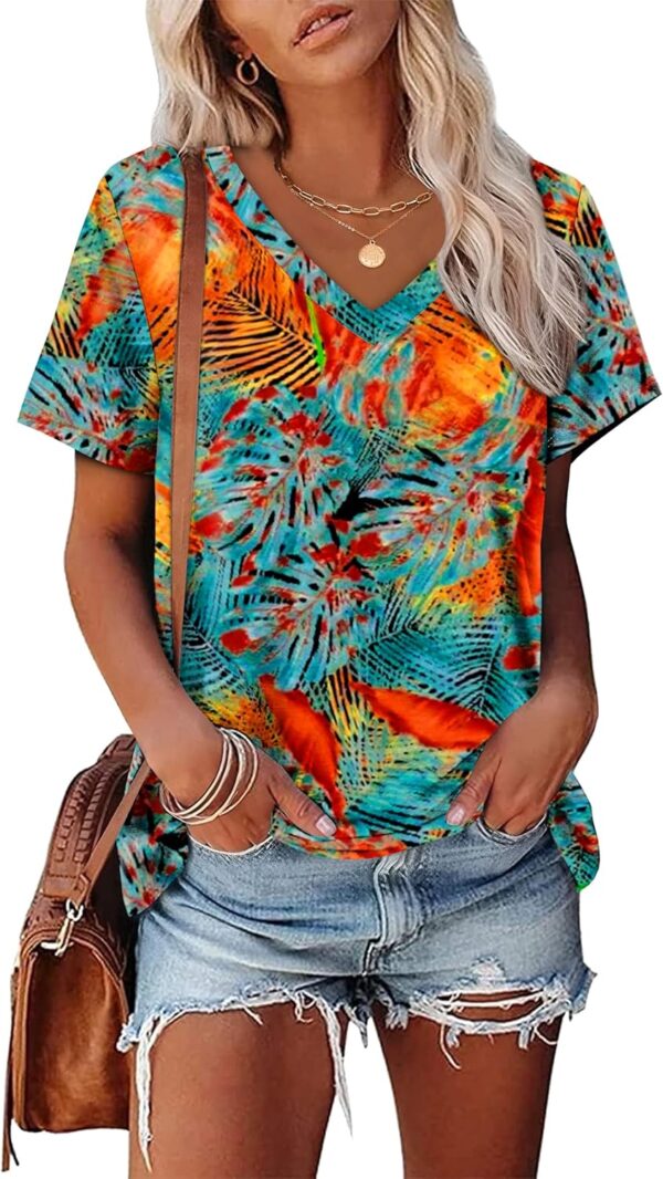 Alaroo Womens Summer Tops 2025 V Neck Short Sleeve Shirts Trendy Dressy Casual Vacation Outfits Printed - Image 3