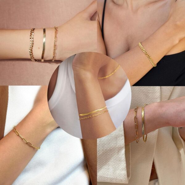 Gold Bracelets for Women,Dainty Bracelets Set for Women Trendy, Gold Bracelets Stack With Beaded, Cuban, Paperclip, Heart, Snake, Rope, Pearl, Cross, Hand Chain, Silver Jewelry Gifts for Women - Image 10