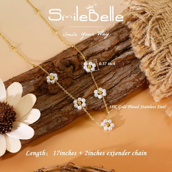 SmileBelle Daisy Pearl Necklace, Dainty Pearl Choker Necklace for Women as Flower Necklace Gift, 14K Gold Plated Stainless Steel Summer Merch as Birthday Gifts for Her Daisy Costume Gift - Image 4