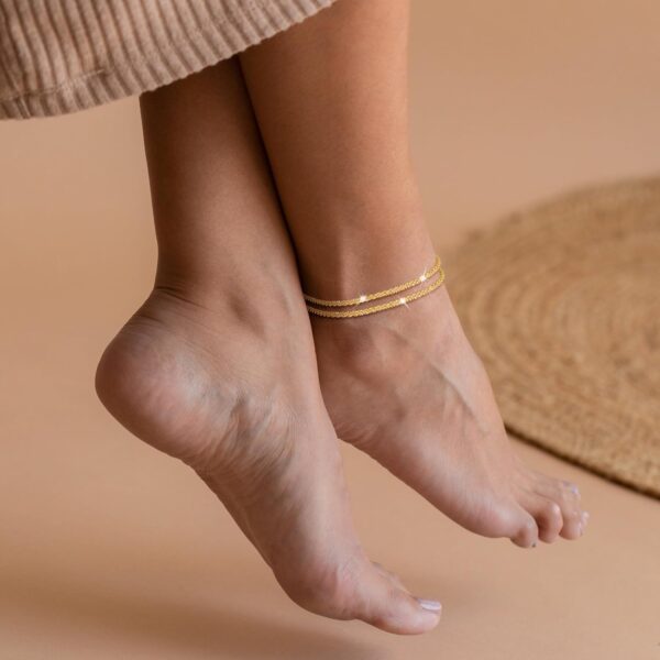 Ankle Bracelets for Women, Glitter Waterproof Adjustable Anklet for Women, 14K Gold Plated/Sterling Silver Layered Anklets, Summer Beach Anklet Jewelry for Women Gift - Image 4