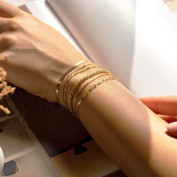DEARMAY Gold Bracelets for Women Waterproof, 14K Real Gold Jewelry Sets Trendy Thin Dainty Stackable Cuban Link Paperclip Chain Bracelet Pack Fashion Accessories Gifts for Womens - Image 3