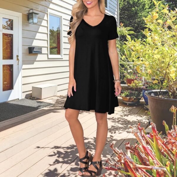 Women's Casual T Shirt Dress Summer Short Sleeve Swing Dresses with Pockets - Image 5