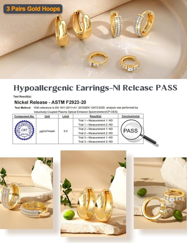LOLIAS Small Chunky Gold Hoop Earrings for Women Hypoallergenic Gold Silver Hoops for Sensitive Ears Non Tarnish 14K Gold Filled Huggie Hoop Earring Stacks for Multiple Piercing Lightweight 3Pairs - Image 6