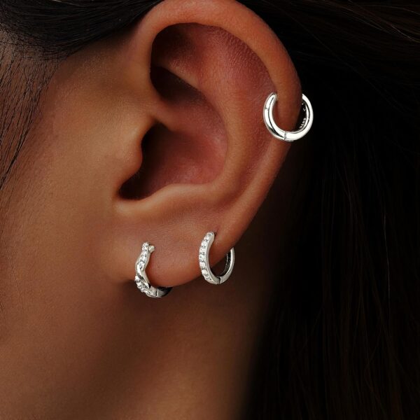 Gold Huggie Hoop Earrings Set for Women, Dainty Small Sterling Silver Earring for Multiple Piercing Stacks Hypoallergenic Jewelry, Trendy Twisted Birthstone CZ Cartilage Earings Gifts 3Pairs - Image 8