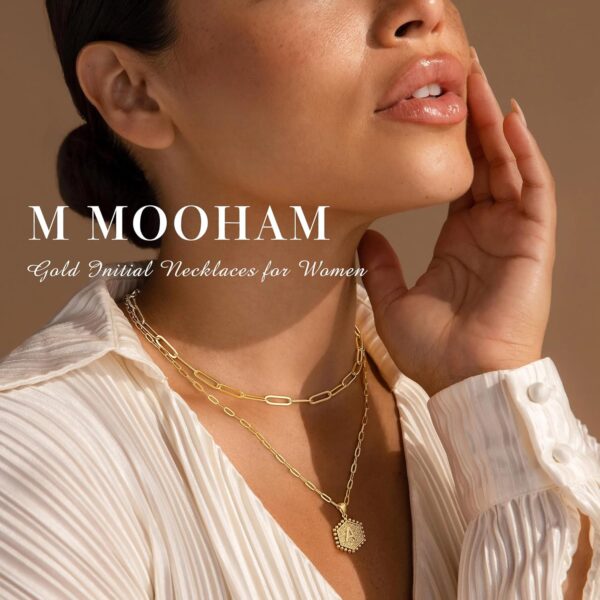 M MOOHAM Dainty Gold Necklace for Women - 14K Solid Gold Over Layering Necklaces for Women Cute Hexagon Letter Initial Necklaces for Women Gold Layered Necklaces for Women Jewelry Gifts - Image 4