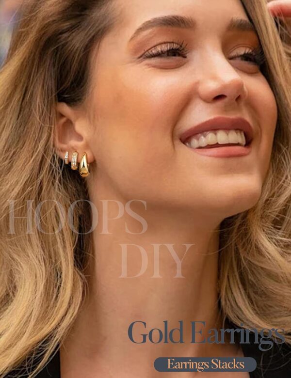LOLIAS Small Chunky Gold Hoop Earrings for Women Hypoallergenic Gold Silver Hoops for Sensitive Ears Non Tarnish 14K Gold Filled Huggie Hoop Earring Stacks for Multiple Piercing Lightweight 3Pairs - Image 3
