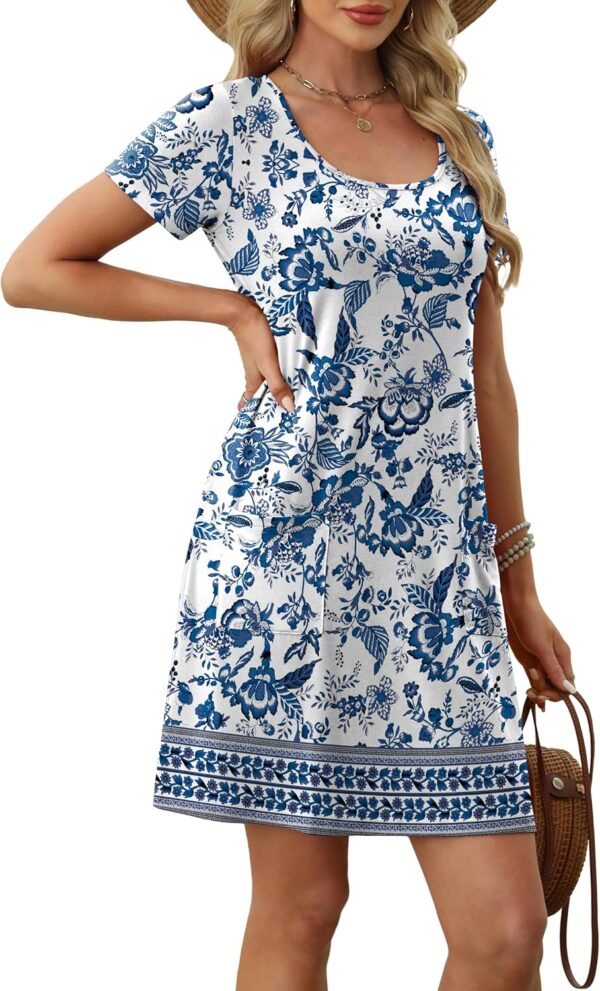 OFEEFAN Summer Dresses for Women 2025 Loose U Neck Short Sleeve Casual Beach Vacation Tshirt Dress Sundresses wih Pockets - Image 4