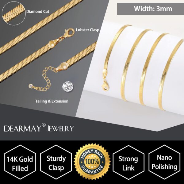 DEARMAY 14K Gold Necklaces for Women, Dainty Gold Herringbone Choker Necklace for Women Thin Layered Chunky Snake Chain Necklaces Jewelry for Teen Gifts - Image 5