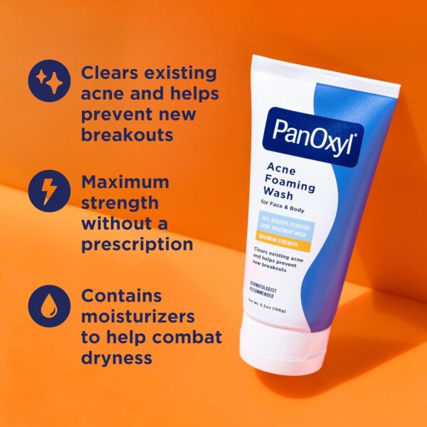 PanOxyl Acne Foaming Wash Benzoyl Peroxide 10% Maximum Strength Antimicrobial, 5.5 Oz - Image 5