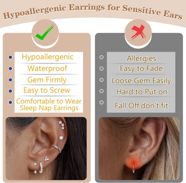 MILACOLATO Hypoallergenic Flat Back Earrings Gold Cartilage Earring Sets for Multiple Piercing 20G Surgical Stainless Steel Earrings for Women Trendy Earring Stacks Small Hoop Flatback Stud Earrings - Image 6