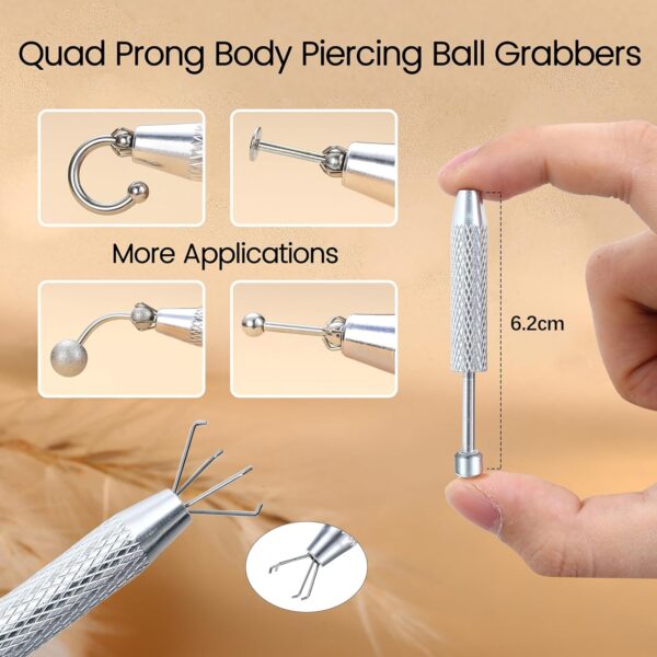Piercing Taper Ball Grabber Tool for Changing Jewelry - 14G 16G 18G 20G Stainless Steel Flat Back Earrings Applicator Tool Threadless Insertion Pin Thread Body Piercing Kit for Ear Nose Lip - Image 6