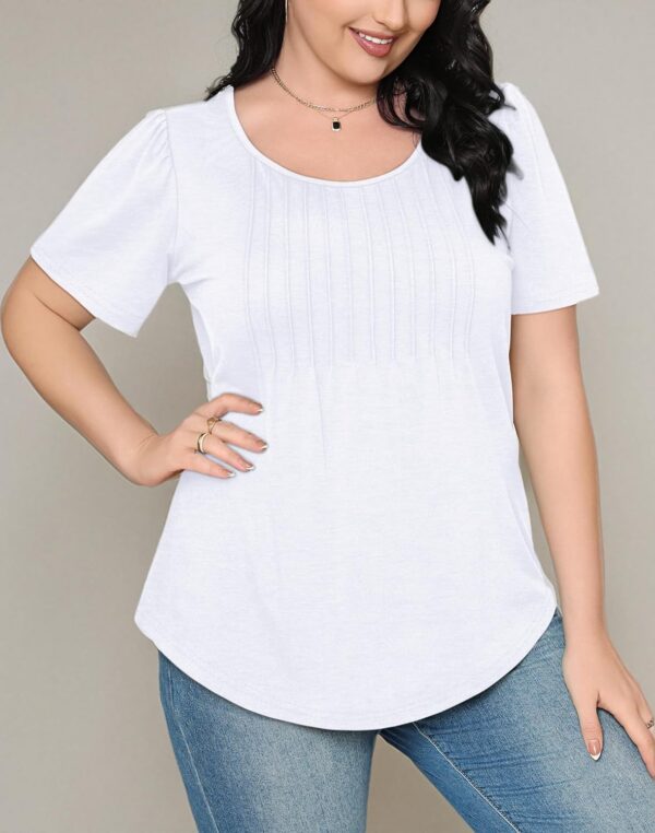 OFEEFAN Womens T Shirts Short Sleeve Pleated Dressy Casual Scooped Neck Summer Tops Blouses - Image 7