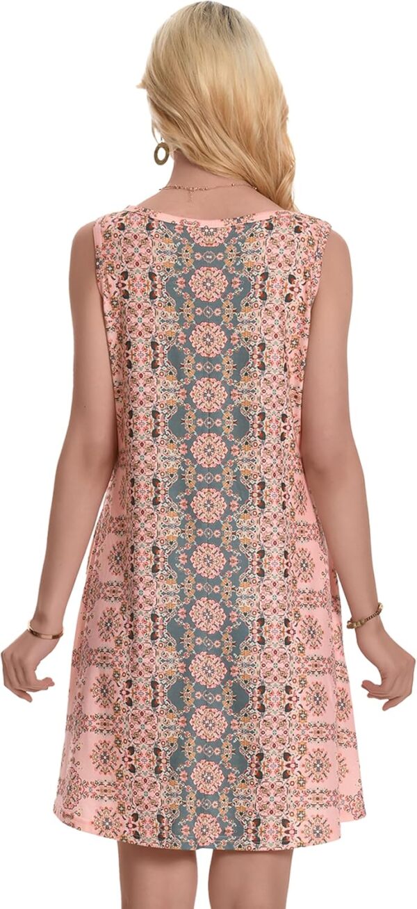 Summer Dresses for Women Beach Boho Sleeveless Vintage Floral Flowy Pocket Tshirt Tank Sundresses - Image 7