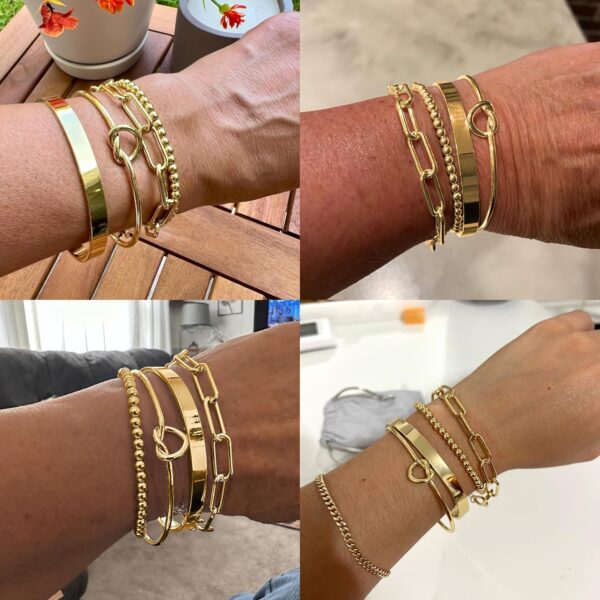 Reoxvo 14K Gold Plated Bangle Cuff Bracelets for Women Non Tarnish Gold Bracelet Stack Jewelry Set for Women Trendy - Image 3