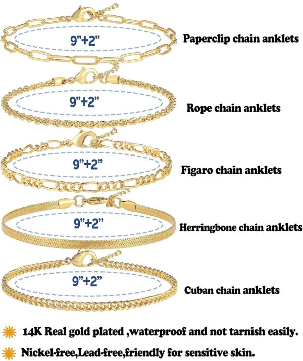 14K Gold/Sterling Silver Plated Anklet Bracelets for Women Waterproof Plus Size Cuban Link Chain Ankle Bracelet for Large Ankle 9-12inch - Image 4
