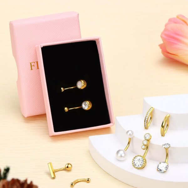FIASASO 9 Pcs Gold Belly Button Ring - Surgical Stainless Steel CZ Opal Pearl Clicker Piercings for Women Navel Pack Silver/Gold - Image 5