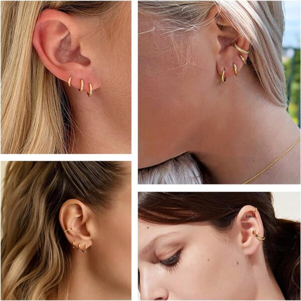 Small Gold Huggie Hoop Earrings Set for Women 14K Real Gold Plated Hypoallergenic Lightweight Earrings for Sensitive Ears Everyday Earrings Sets for Multiple Piercing Cartilage Hoop Earrings Stack Jewelry - Image 4