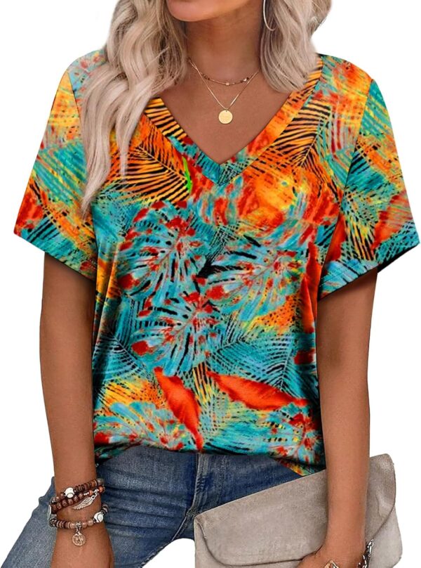 Alaroo Womens Summer Tops 2025 V Neck Short Sleeve Shirts Trendy Dressy Casual Vacation Outfits Printed - Image 2