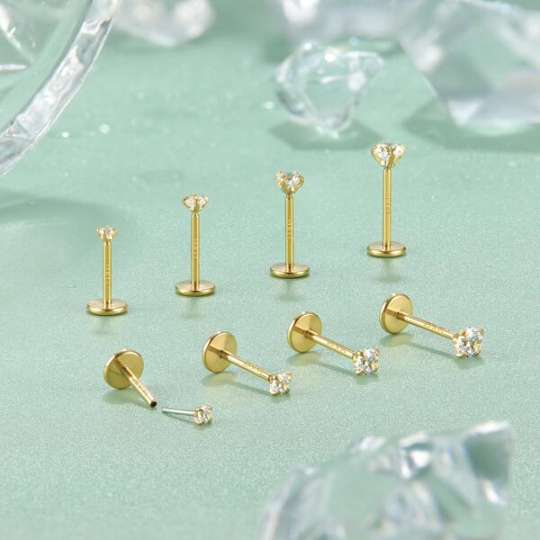 LOLIAS 14K Gold Filled Threadless Nose Studs CZ Nose Rings for Women Men 316L Surgical Steel Labret Studs Lip Rings Push in Flat Back Stud Earrings CZ Nose Nostril Tragus Helix Piercing Jewelry Hypoallergenic 20G 18G 16G - Image 5