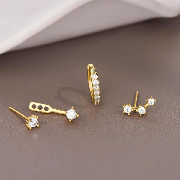 Gold Stud Earrings Set for Women, 3 Pairs Huggie Hoop Jacket Studs Earring Stacks, Hypoallergenic 925 Sterling Silver Post Dainty Birthstone Trendy Women Fashion Accessories Jewelry Gifts - Image 8