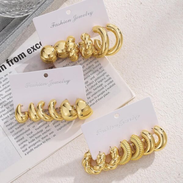 IFKM 24 Pairs Gold Hoop Earrings Set for Women Hypoallergenic Chunky Chain Twisted Open Hoops Dangle Earring Packs for Birthday Party Christmas Fashion Jewelry Gift - Image 6